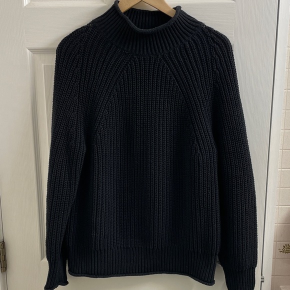 J. Crew Women’s Black Relaxed Rollneck 100% Cotton Knit Sweater Size Medium - Picture 3 of 13